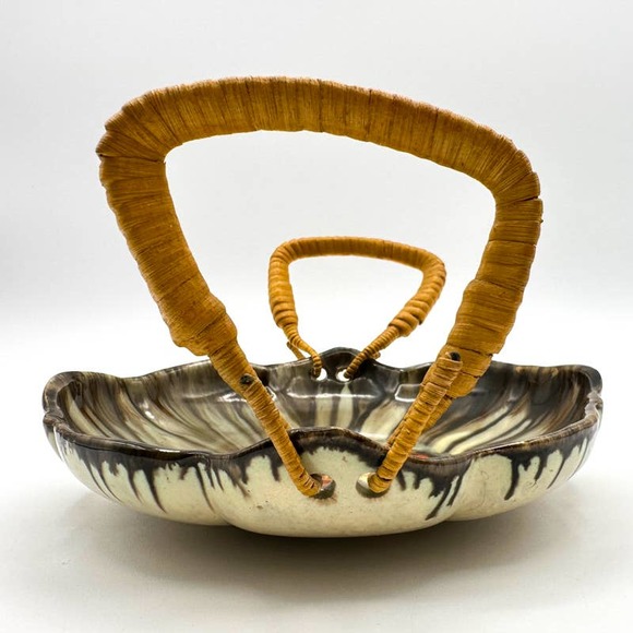 Likely Carstens Bowl West Germany Art Pottery Lava Glaze w Wicker Handles - Picture 5 of 13